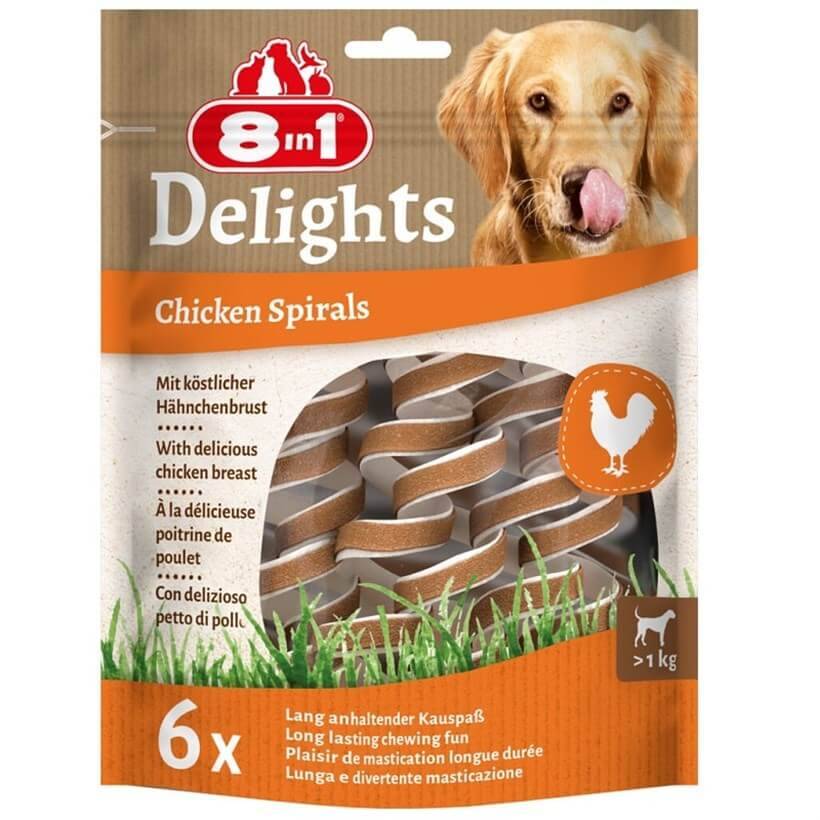 8in1 Delights Chicken Spirals Tavuklu Burgu Köpek Ödülü 6'lı 60 Gr