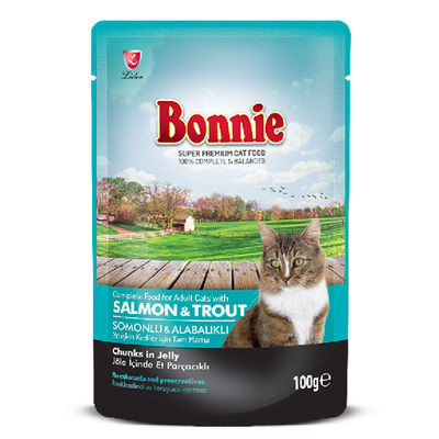 Bonnie Pouch Jelly Somonlu ve Alabalıklı Kedi Konservesi 85 GR