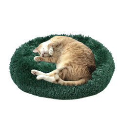 Dubex Ponchik Peluş Yuvarlak Kedi Yatağı Yeşil S - Thumbnail