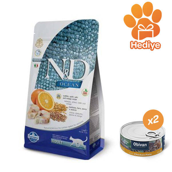 N&D Ocean Düşük Tahıllı Balıklı Portakallı Kedi Maması 1.5 KG