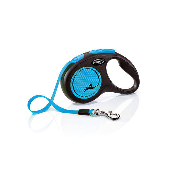 Flexi Neon Otomatik Şerit Köpek Tasması 15 KG - 5M Small Mavi