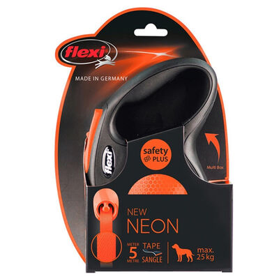 Flexi Neon Otomatik Şerit Köpek Tasması 25 KG - 5M Medium Turuncu
