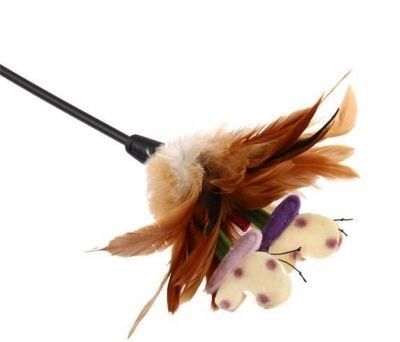 GiGwi Feather Kahve Rengi Tüylü Kelebekli Kedi Oltası 60 Cm