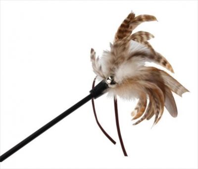 GiGwi Feather Kahveengi-Beyaz Tüylü Zilli Kedi Olta 60 Cm