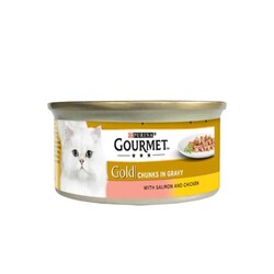 Gourmet Gold Parça Etli Somonlu ve Tavuklu Yaş Kedi Maması 85 GR - Thumbnail