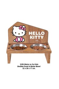 Hello Kitty Ahşap Mama Standı İkili - Thumbnail