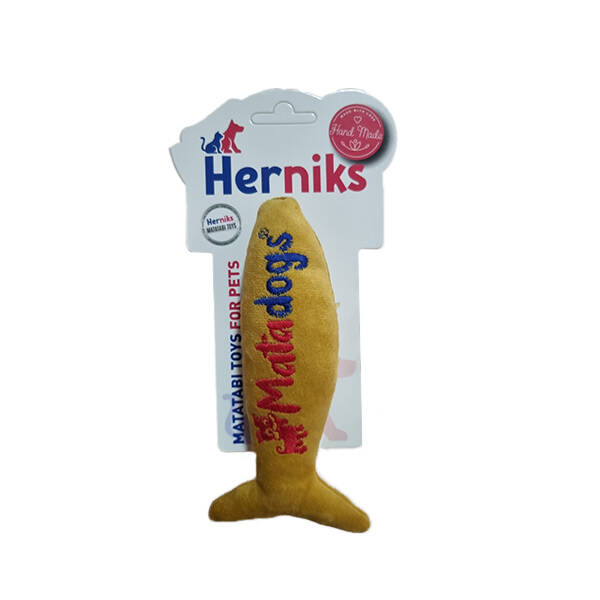 Herniks Sesli Peluş Kumaş Köpek Oyuncağı - Fishy 17cm Sarı
