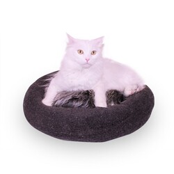 Markamama Peluş Tüylü Kedi Yatağı Siyah/Gri - Thumbnail
