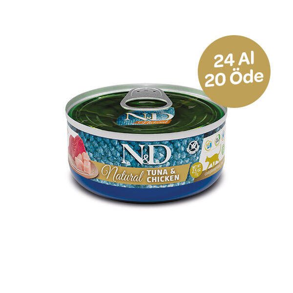 N&D Natural Ton Balıklı ve Tavuklu Kedi Konservesi 80 gr x 24