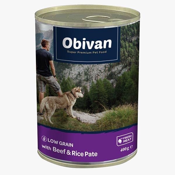Obivan Düşük Tahıllı Biftekli Pirinçli Köpek Konservesi 400 Gr