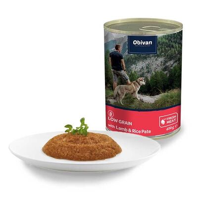 Obivan Düşük Tahıllı Kuzu Etli Pirinçli Ezme Köpek Konservesi 400 Gr x 12 Adet