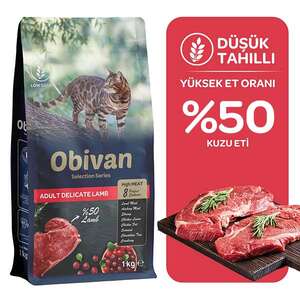 Obivan Selection Delicate Düşük Tahıllı Kuzu Etli Yetişkin Kedi Maması 1 kg (3 adet) - Thumbnail