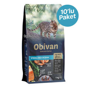 Obivan Selection Sterilised Düşük Tahıllı Okyanus Balıklı Kısırlaştırılmış Kedi Maması 1 kg (10 adet) - Thumbnail