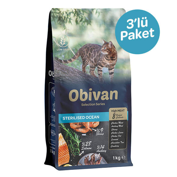 Obivan Selection Sterilised Düşük Tahıllı Okyanus Balıklı Kısırlaştırılmış Kedi Maması 1 kg (3 adet)