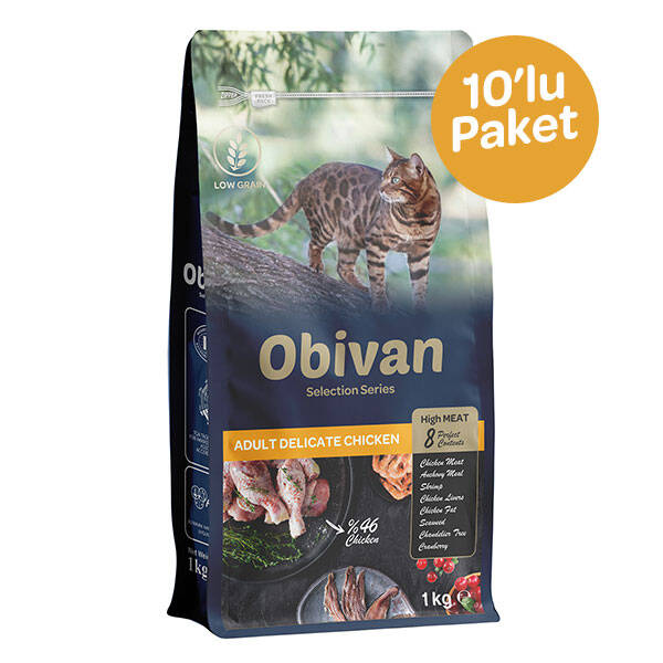 Obivan Selection Delicate Düşük Tahıllı Tavuklu Yetişkin Kedi Maması 1 kg (10 adet)