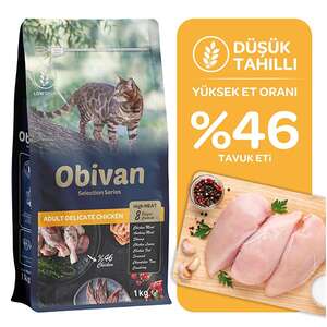 Obivan Selection Delicate Düşük Tahıllı Tavuklu Yetişkin Kedi Maması 1 kg (10 adet) - Thumbnail