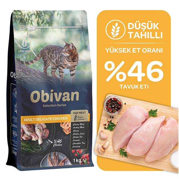 Obivan Selection Delicate Düşük Tahıllı Tavuklu Yetişkin Kedi Maması 1 kg (6 adet)