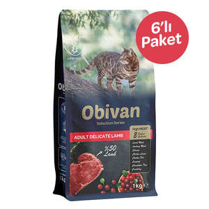 Obivan Selection Delicate Düşük Tahıllı Kuzu Etli Yetişkin Kedi Maması 1 kg (6 adet) - Thumbnail