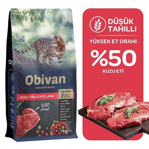 Obivan Selection Delicate Düşük Tahıllı Kuzu Etli Yetişkin Kedi Maması 1 kg (6 adet)