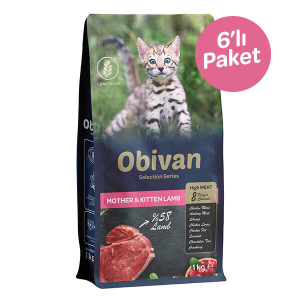 Obivan Selection Kitten Düşük Tahıllı Kuzu Etli Yavru Kedi Maması 1 kg (6 adet)