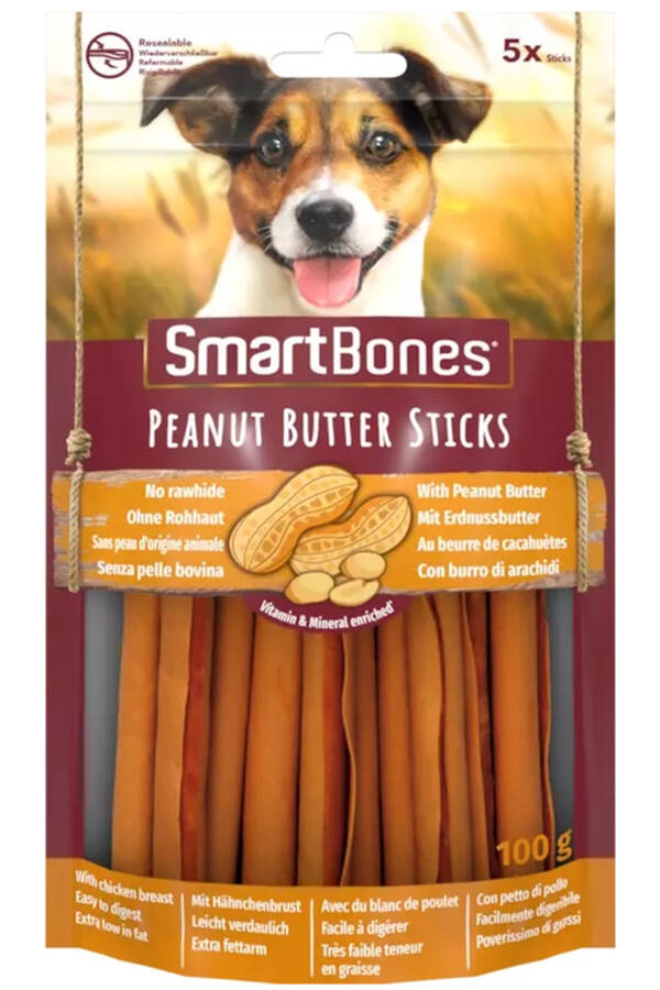 SmartBones Peanut Butter Sticks Tavuklu ve Yerfıstıklı Köpek Ödülü 100 Gr