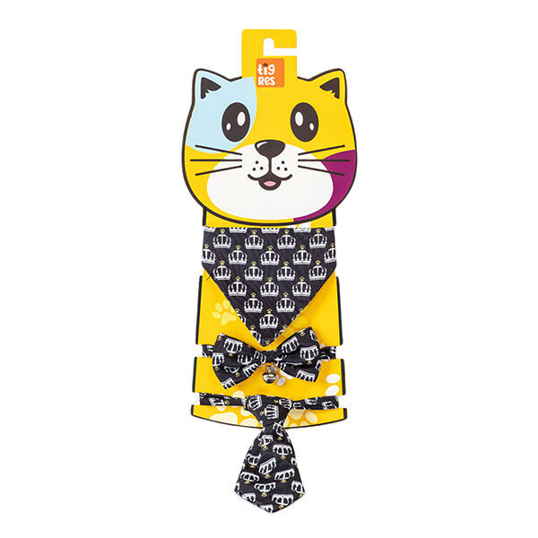 Markamama Team Kral Tacı Desenli Papyon- kravat-fular Kedi Tasma Takımı