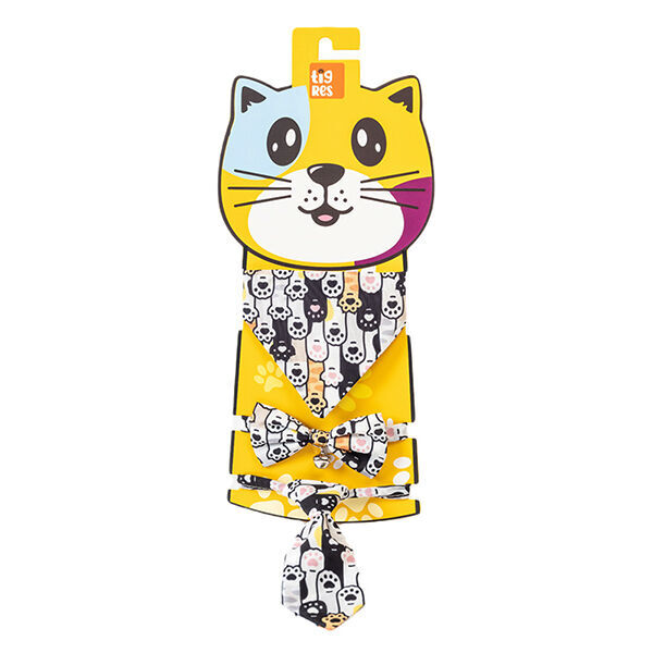 Markamama Team Renkli Pati Desenli Papyon- kravat-fular Kedi Tasma Takımı
