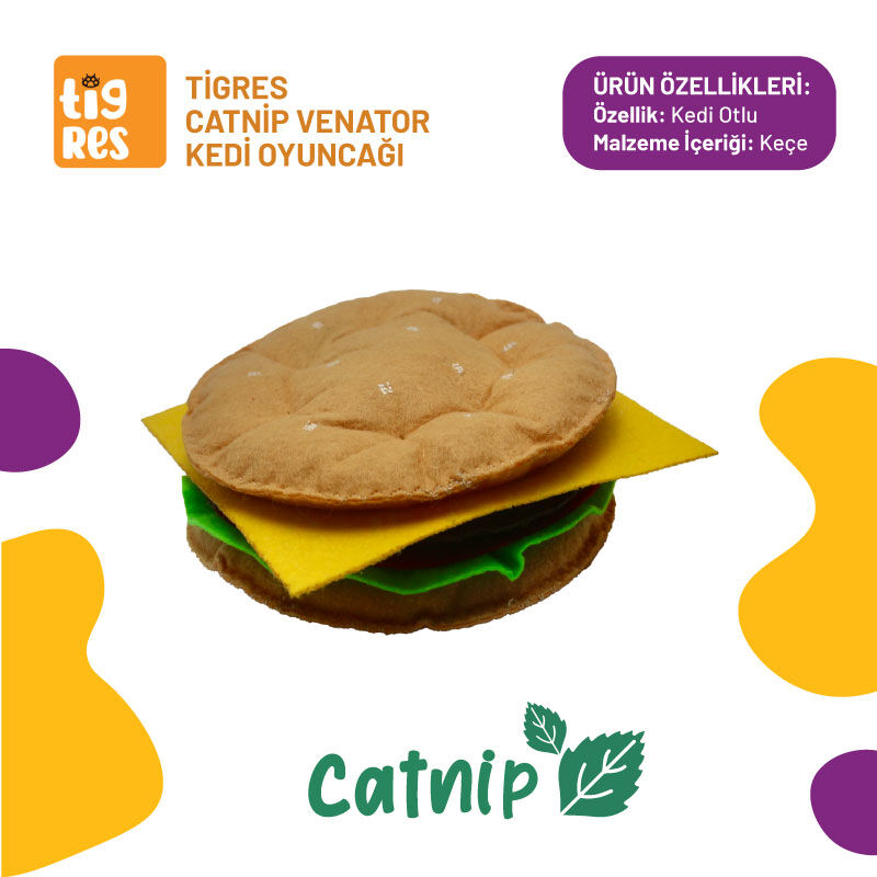Tigres Venator Catnipli Hamburger Şeklinde Kedi Oyuncağı