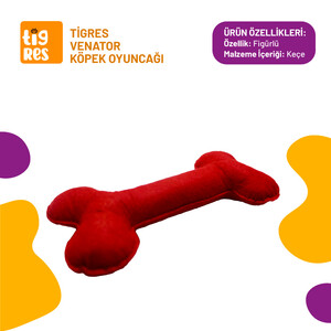 Tigres Venator Kemik Şeklinde Kırmızı Mini Köpek Oyuncağı - Thumbnail