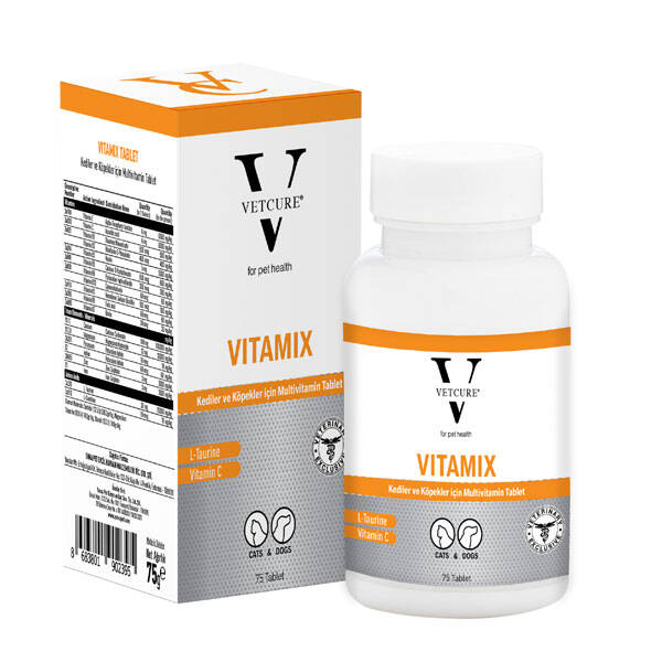 Vetcure Vitamix Kedi ve Köpek Multivitamin ve Mineral Aminoasit Desteği 75 Tablet
