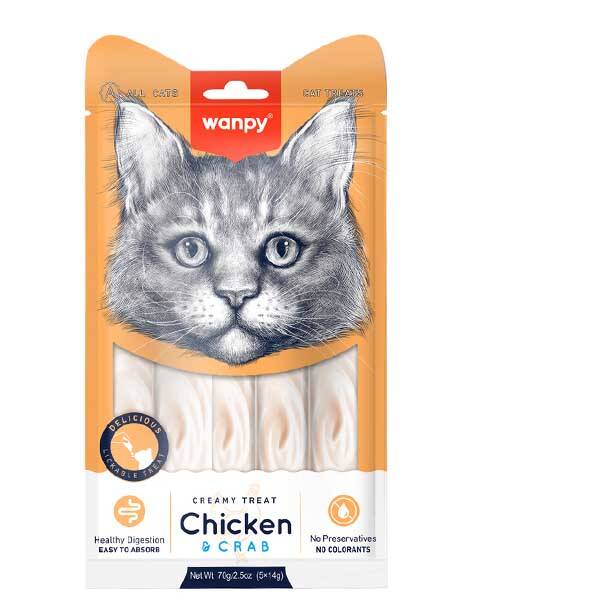 Wanpy Tavuklu ve Yengeçli Sıvı Kedi Ödül Maması 14gr (5'li) Kedi Ödül