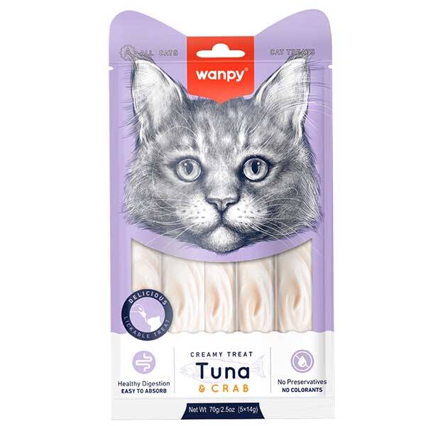 Wanpy Ton Balıklı ve Yengeçli Sıvı Kedi Ödül Maması 14gr (5'li)
